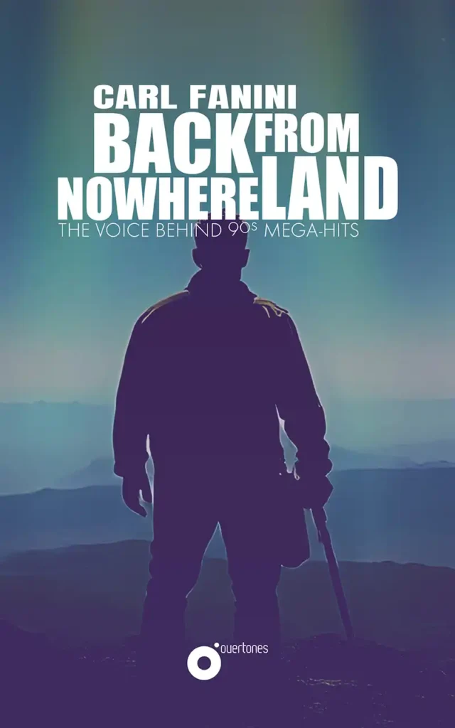 Poster for Carl Fanni:'Back From Nowhereland' featuring a dark silhouette of a man with a guitar against a blue‑green gradient sky and bold white title text